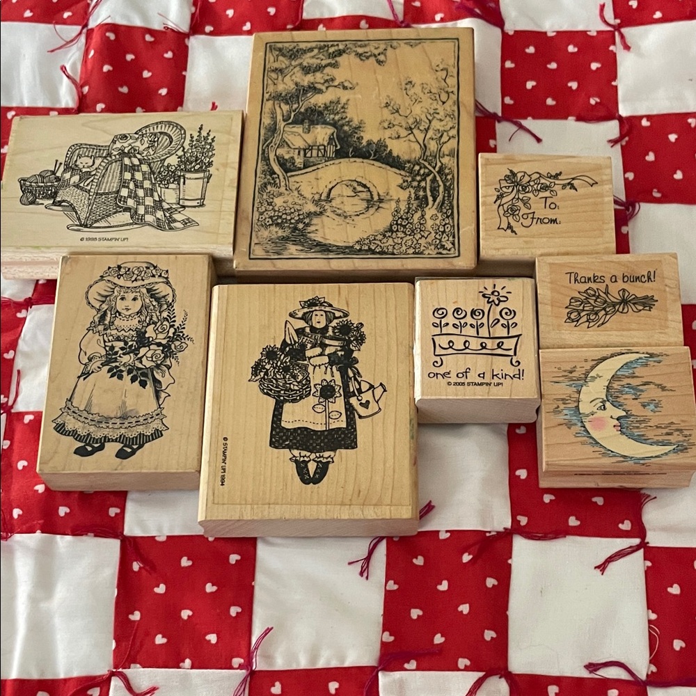Assorted Wooden Rubber Stamps Country Theme Preowned Crafting Bundle